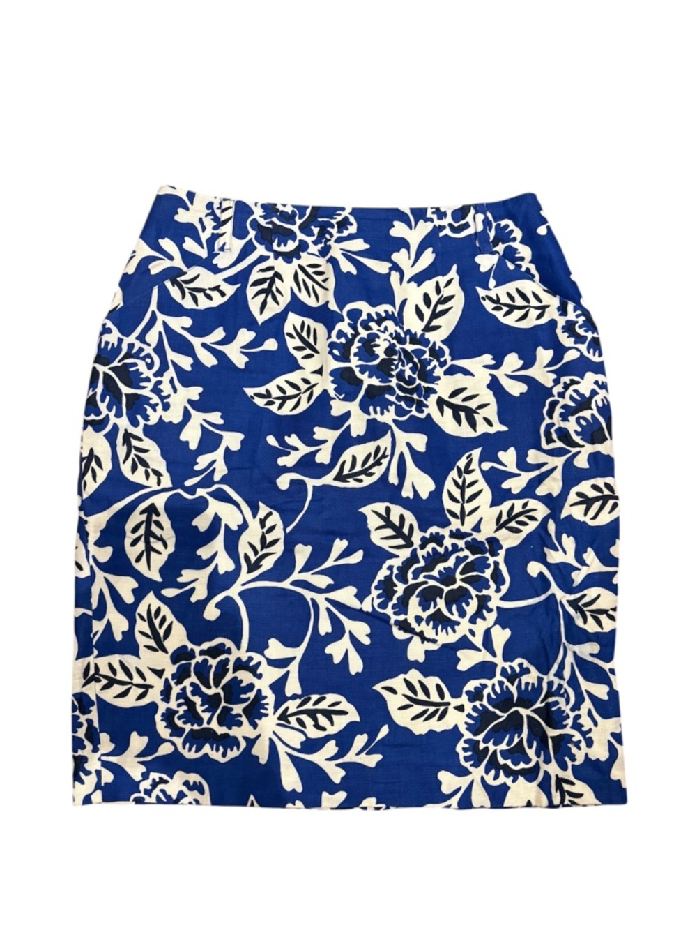 Adrienne Vitadinni Blue and White Floral Pencil Skirt. 100% linen and lined